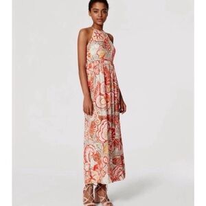 LOFT Verona floral tropical print halter maxi dress
